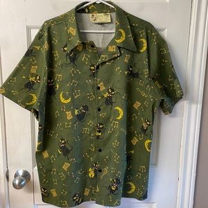 Kitschy Witch men’s button up cool cat print shirt size XXL
